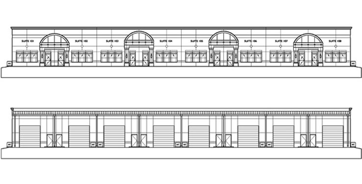Mason Commerce project elevations of Front/Rear